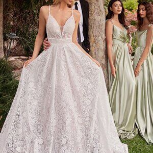 Off white long sleeve wedding dress,new long lace bridal gown